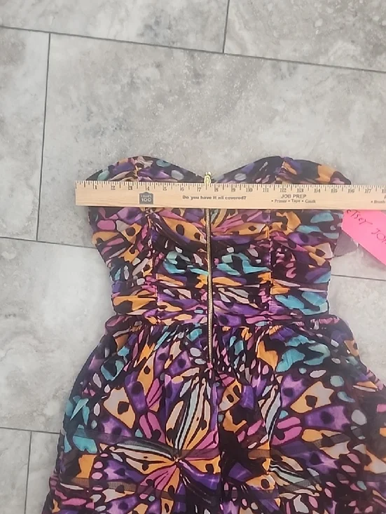 BETSEY JOHNSON NWT RUCHED BUSTIER FIT FLARE SHEER LINED PRINT DRESS SZ 10 - Picture 13 of 16